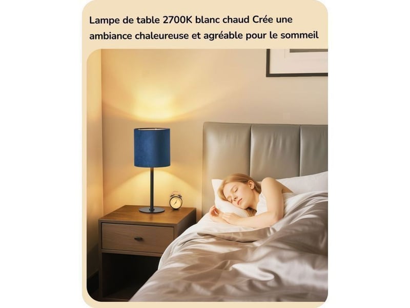  Lampe de table moderne t002 base metal noire et abat-jour velours bleu saphir e27 led 2700k 370618_AACFR21414_6_DROPFR - Conforama D
