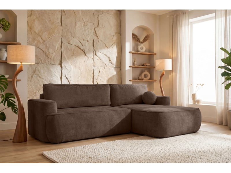  Canapé d'angle droit cassis avec coffre de rangement en tissu chenille - marron CASSIS - Conforama B