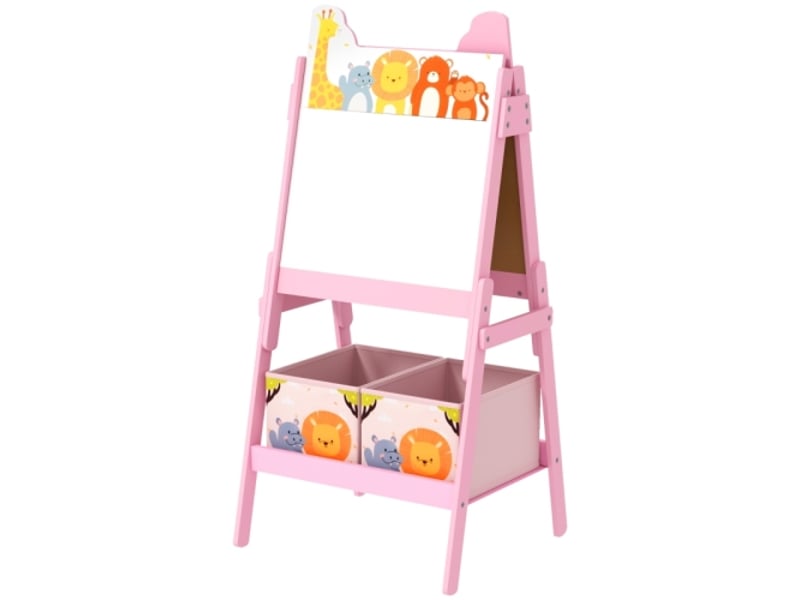  Chevalet enfant 2 en 1 rose, tableau blanc, tableau noir, boîtes de rangement, 3-8 ans  - Conforama A
