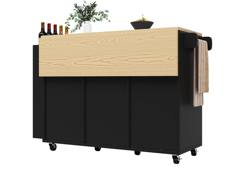 Desserte de cuisine 110 x 42 x 90 cm noire en mdf, plateau rabattable, portes coulissantes sur roulettes - Conforama A