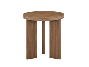 Table basse ronde avec piètement à 3 pieds, effet bois marron noyer, pour salon, chambre ou balcon en mdf 44,5 × 45 cm