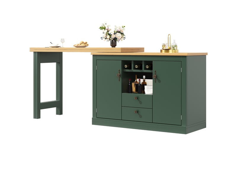  Bar extensible modenvie 120-180 x 40 x 76 cm avec rangement en mdf vert antique  - Conforama A