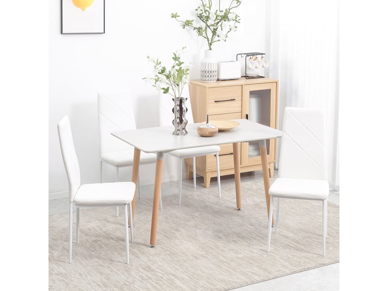  Ensemble de 4 chaises de salle à manger revêtues de similicuir, avec dossier haut et pieds en acier, 41 x 50 x 97 cm, blanches  - Conforama C