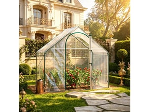 Serre de jardin compacte 180x100x168 cm – verte et transparente – porte zippée, fenêtre d'aération et accès pratique