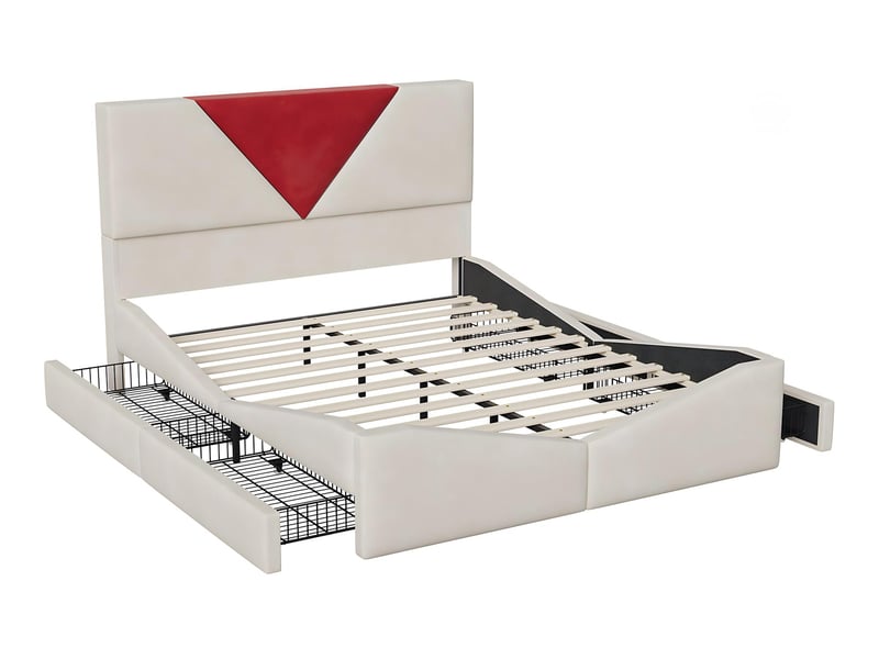 Lit coffre 140x190 cm - rangement sous lit - revêtement tissu - tête de lit bicolore rembourrée - sommier à lattes inclus - Conforama C