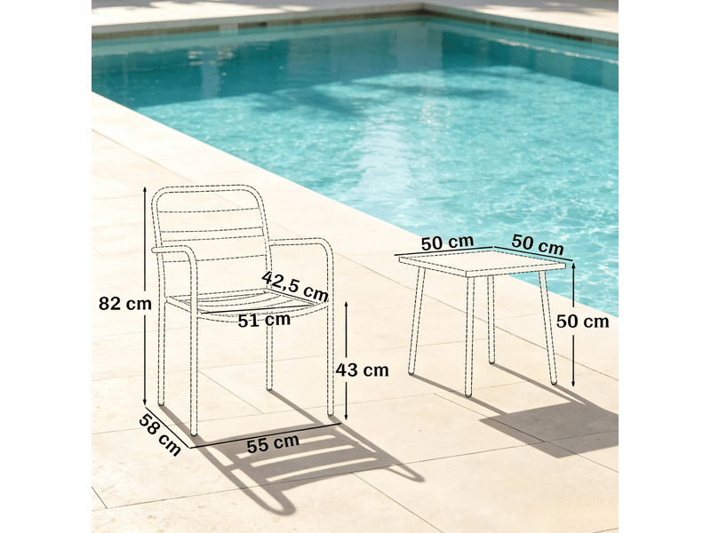 Salon de jardin bistrot 3 pièces 50 x 50 cm – vert – 2 fauteuils, table et acier galvanisé résistant - Conforama C