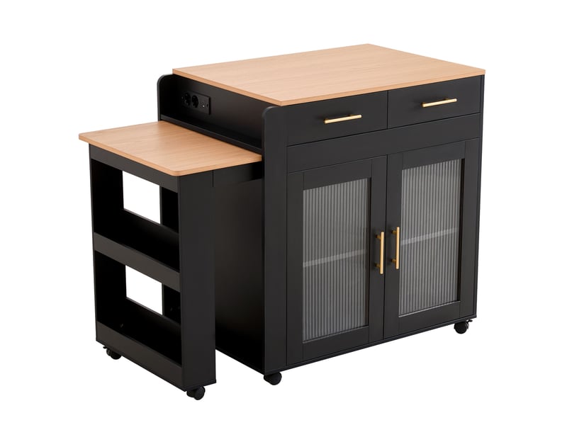  Îlot de cuisine mobile extensible avec prises et rangement homvra  - Conforama A