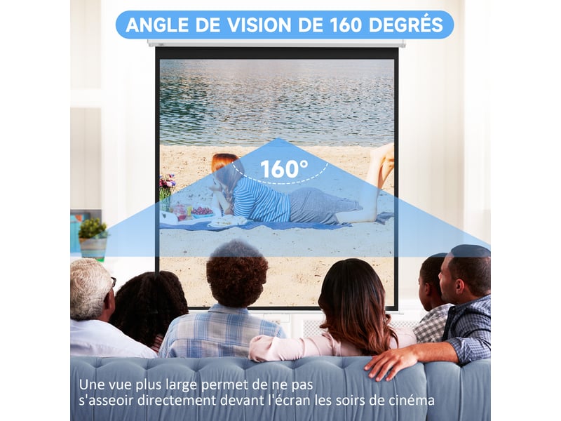  Écran de projection tv et home cinema de 99 pouces projecteur vidéo 1:1 4k hd, 178l x 178h cm  - Conforama E