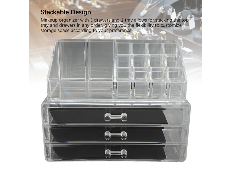  Ensemble de tiroirs de rangement empilables pour maquillage, présentoir pour cosmétiques, boîte de rangement transparente pour bijoux avec plateau pi  - Conforama C