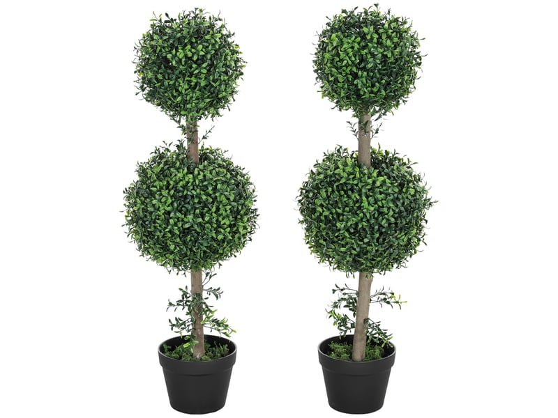  Lot de 2 plantes artificielles, buis artificiel, protection uv, avec pot, vertes  - Conforama B