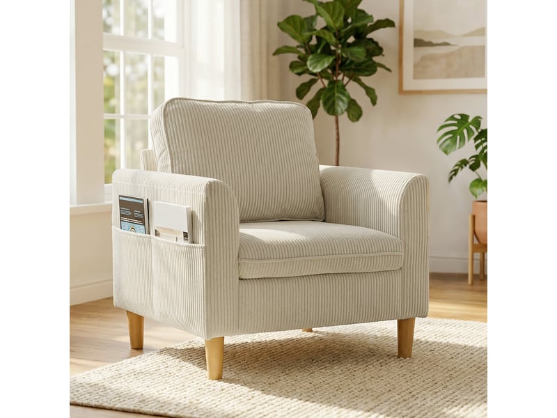  Fauteuil de salon canapé 1 place assise large et confortable velours côtelé beige coussin à ressorts pour petit espace T1003-01-17317 - Conforama D