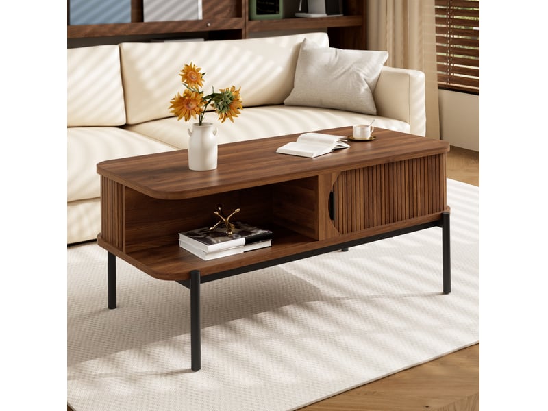  Table basse 100x45x43 cm avec portes coulissantes en mdf, couleur noyer  - Conforama B