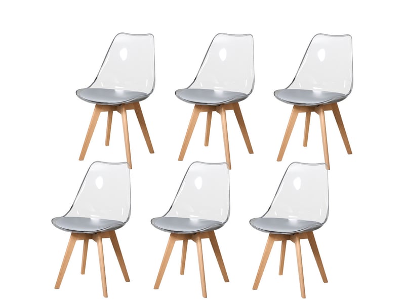 Lot de 6 chaises de salle à manger - scandinave - pieds en bois massif - chaises transparente - gris  - Conforama A
