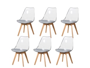 Lot de 6 chaises de salle à manger - scandinave - pieds en bois massif - chaises transparente - gris