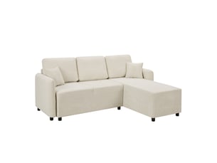 Canapé d'angle 3 places tissu chenille beige clair avec méridienne