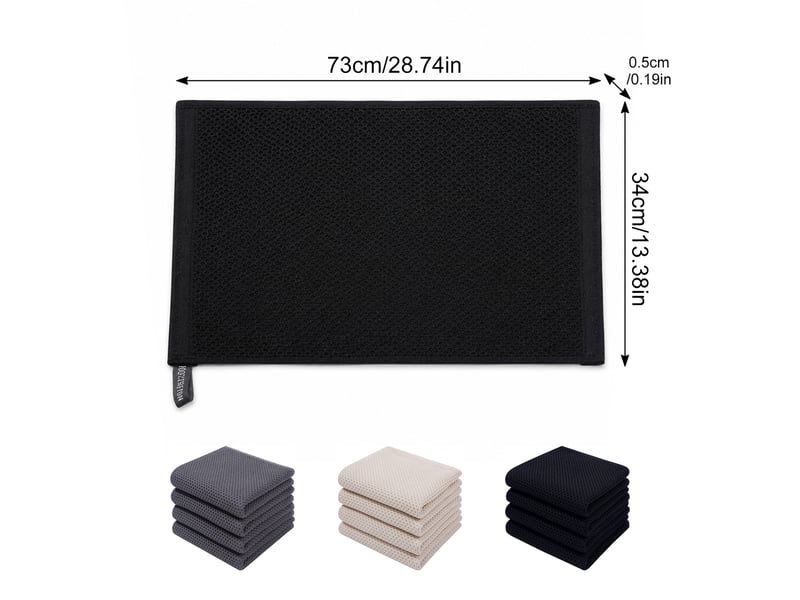  Lot de 4 torchons de cuisine,meulva,34x73x1 cm,à tissage gaufré,coton,gris foncé  - Conforama C