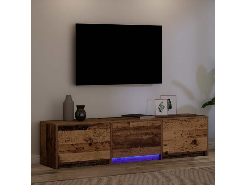  Meuble tv - banc tv - meuble de rangement avec led avec bandes led bois ancien 165 x 34 x 40 cm  - Conforama E