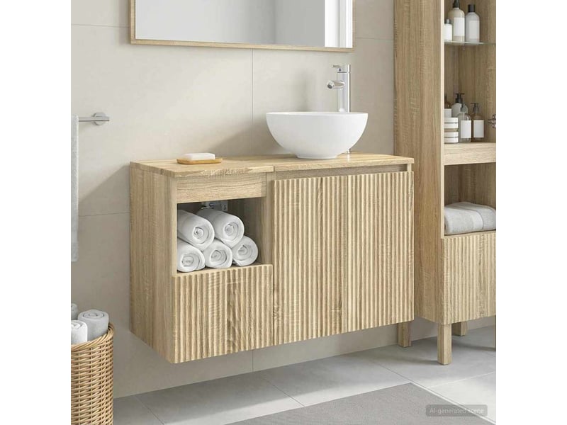 Ensemble de mobilier de salle de bain 2 pc chêne sonoma cf64129 - Conforama B