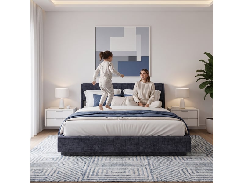  Lit double capitonné tröstiar avec éclairage led 180 x 200 cm bleu [en.casa] Tröstiar - Conforama C