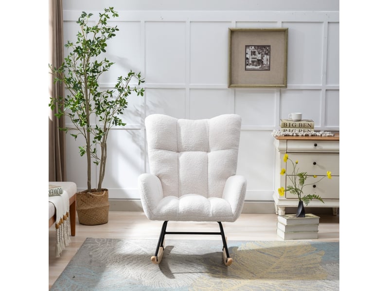  Fauteuil à bascule modenvie en tissu teddy blanc avec poche 77 x 64 x 90 cm  - Conforama B