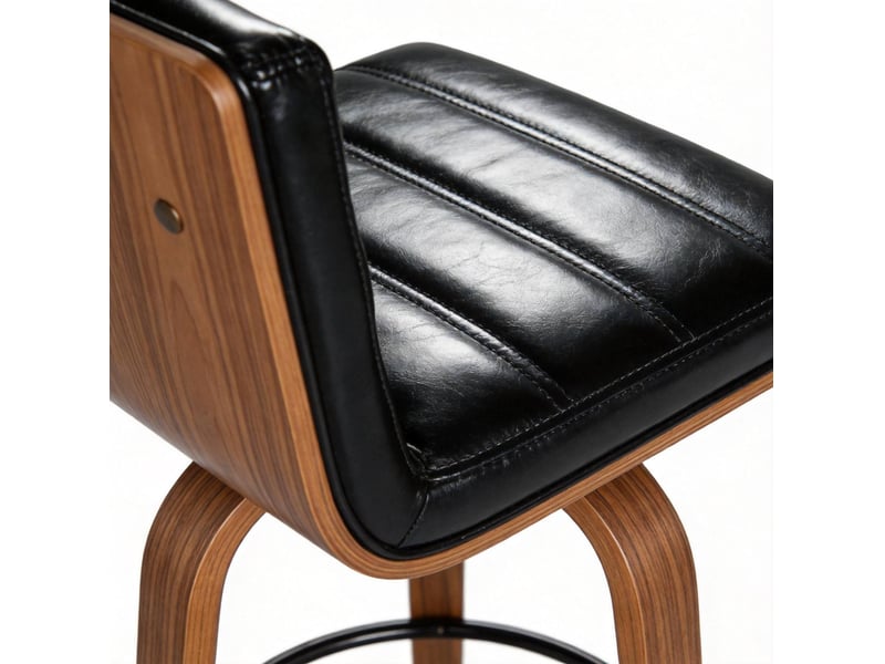  Lot de 2 tabourets de bar pivotants 48x40x90 cm polyuréthane, pieds et repose-pieds, bois, couleur noir, design vintage  - Conforama D