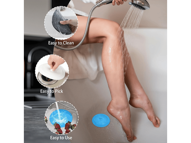  Grand bouchon de vidange en silicone bleu — adapté aux douches, baignoires et éviers — 1 pièce  - Conforama B