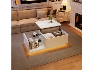 Table basse relevable led 100 x 50 cm, rangement, blanc