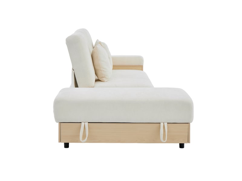 Canapé convertible, canapé-lit, en tissu chenille, beige, porte-gobelets, dossier réglable 3 positions, 217 cm, avec pouf - Conforama B