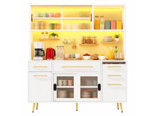 Buffet haut modenvie avec éclairage led et panneau perforé 145 x 39 x 171 cm blanc