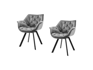 Lot de 2 chaises design comfy pivotantes à 180° en velours gris capitonné et pieds noirs