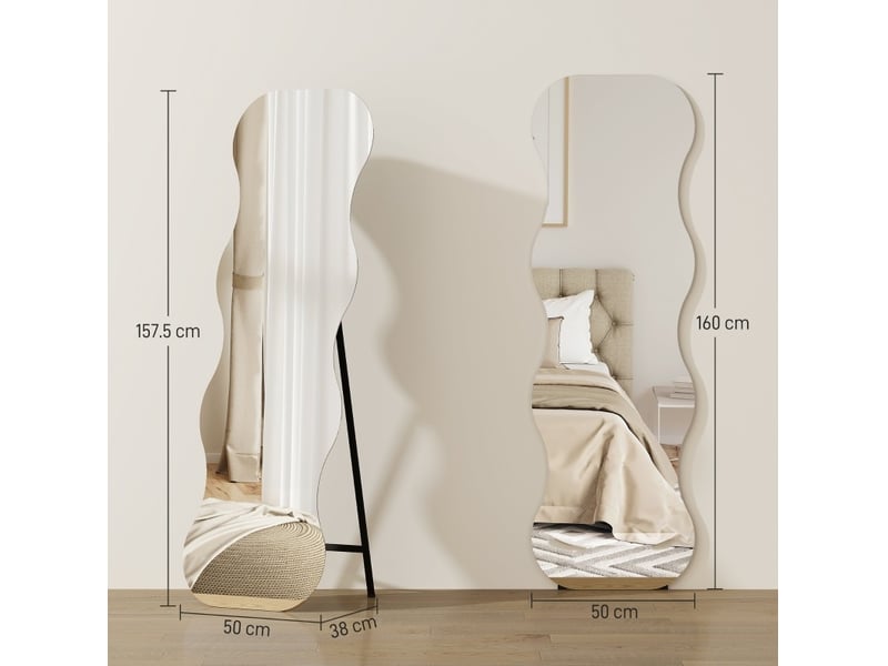  Miroir sur pied 50x160 cm sans cadre ondulé bois noir  - Conforama E