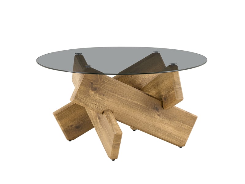  Table basse ronde en verre trempé avec piètement géométrique en mdf plateau résistant aux rayures pour salon bois  - Conforama A