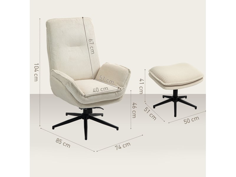 Fauteuil relax pivotant avec dossier inclinable et repose-pieds en polyester beige - Conforama C