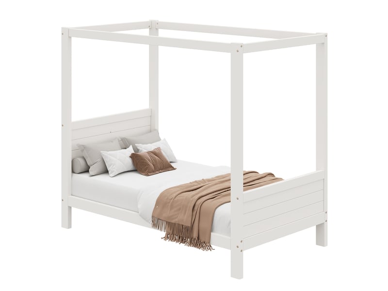  Lit enfant 90x200 cm, lit simple, espace inférieur modulable, cadre haut personnalisable, tête de lit haute, bois massif et mdf blanc CozyNest - Conforama A