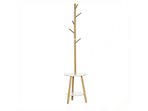 Portemanteau sur pied avec 5 crochets et étagères bambou et mdf 39.5 x 39.5 x 171 cm