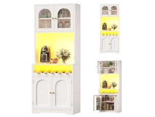 Vaisselier buffet haut 180cm blanc meuble de rangement avec led rgb et portes vitrées