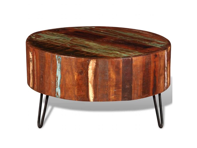  Table basse | table de salon ronde bois massif de récupération  - Conforama E