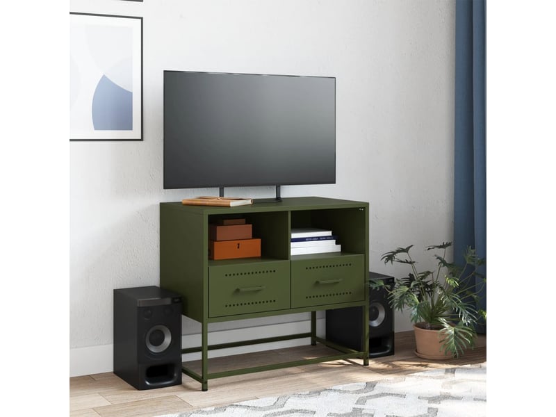  Meuble tv - banc tv - meuble de rangement vert olive 68x39x60,5 cm acier  - Conforama C