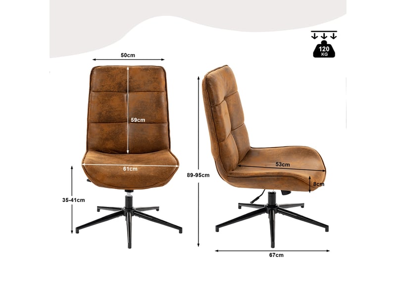  Fauteuil salon fonction d'inclinaison pivotant sur 360° avec dossier en suédine marron  - Conforama E
