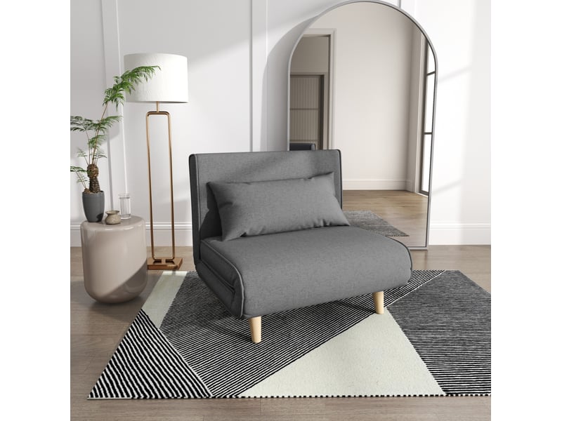 Canapé droit convertible 1 place gris en tissu, dossier réglable 6 positions, couchage d'appoint scandinave - Conforama B
