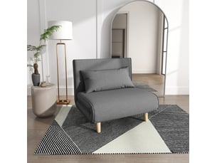 Canapé droit convertible 1 place gris en tissu, dossier réglable 6 positions, couchage d'appoint scandinave