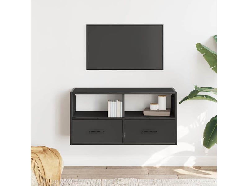  Meuble tv - banc tv - meuble de rangement noir 80x31x39,5 cm bois d'ingénierie et métal  - Conforama C