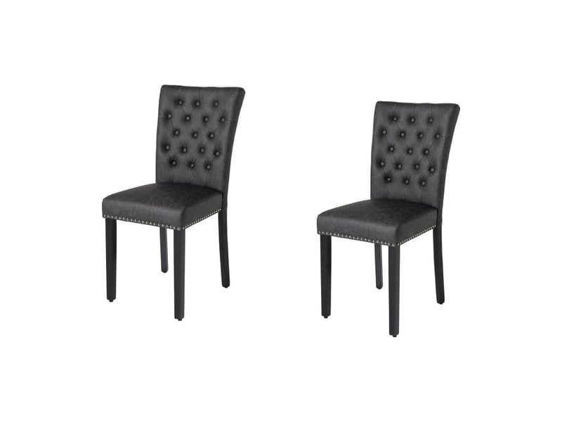  Lot de 2 chaises chesterfield regina noires en cuir artificiel capitonné – dossier haut clouté et pieds en bois d'hévéa  - Conforama A