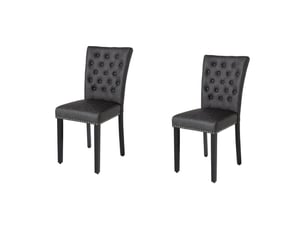 Lot de 2 chaises chesterfield regina noires en cuir artificiel capitonné – dossier haut clouté et pieds en bois d'hévéa
