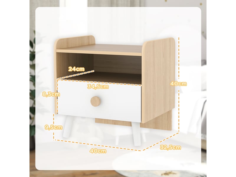  Table de chevet enfant table de nuit enfant avec tiroir et niche, petite table d'appoint en bois pour chambre d'enfant  - Conforama C