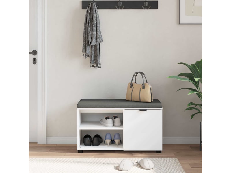  Banc d'entrée blanc 80x38x46 cm bois ingénierie et tissu shl28292  - Conforama D