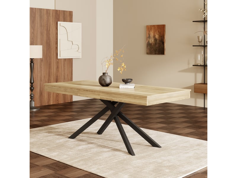  Table à manger extensible 140180 x 80 x 76 cm, 6 à 8 personnes, mdf effet chêne et pieds métal Fay Lum - Conforama R