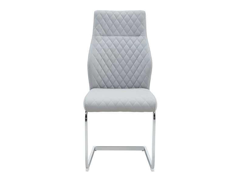  Set de 2 chaises de salle à manger en tissu gris clair à motif losange, dossier haut et assise rembourrée, piètement métal argenté antidérapant et résistant pour restaurant etc.  - Conforama A