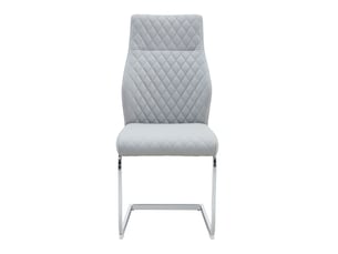 Set de 2 chaises de salle à manger en tissu gris clair à motif losange, dossier haut et assise rembourrée, piètement métal argenté antidérapant et résistant pour restaurant etc.