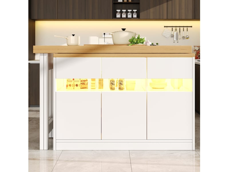  Buffet bar modenvie extensible 120 à 180 x 40 cm pivotant à 360° avec led blanc et naturel  - Conforama E